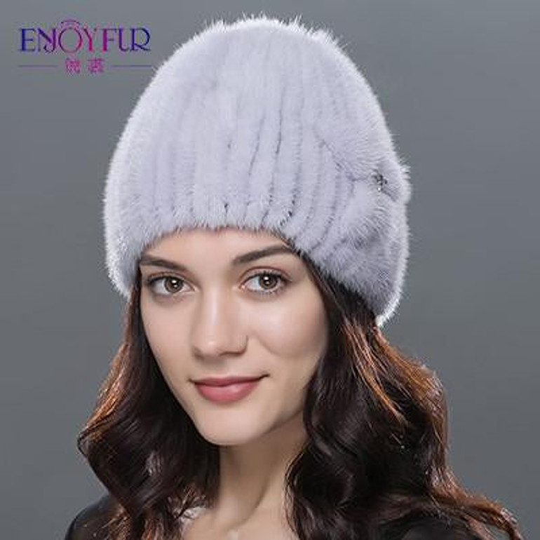 ENJOYFUR Women winter fur hat real mink fur hat thick warm fashion knitted fur beanies cap good qualtiy fur headwear