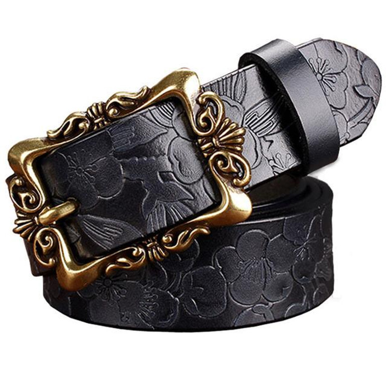 2016 New Fashion Wide Genuine leather belt woman vintage Floral Cow skin belts women Top quality strap female for jeans