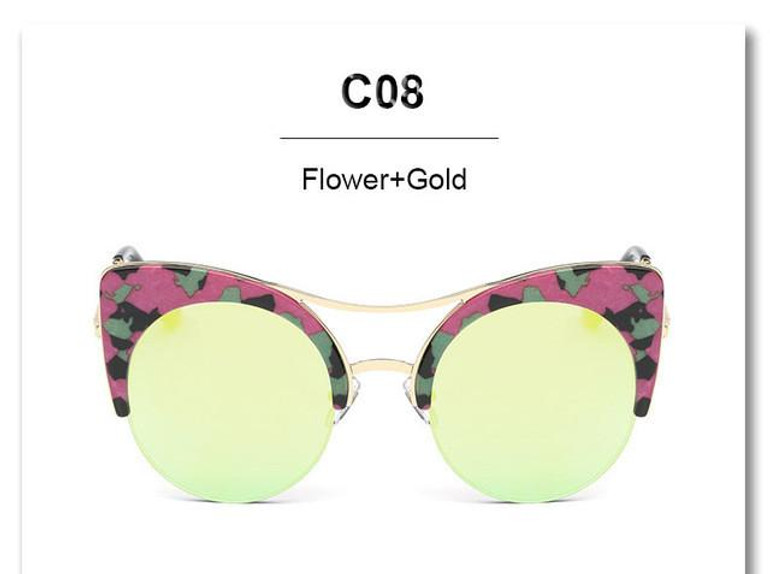 CandisGY Round Oversized Stylish Female Brand Designer Pink Mirror Cateye Sunglasses Women Party Vintage Lady Sun Glasses