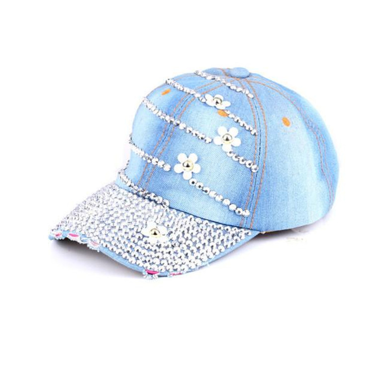2016 brand women rhinestone crystal snapback hats girls baseball cap denim hat ladies Cowboy Casual beauty caps