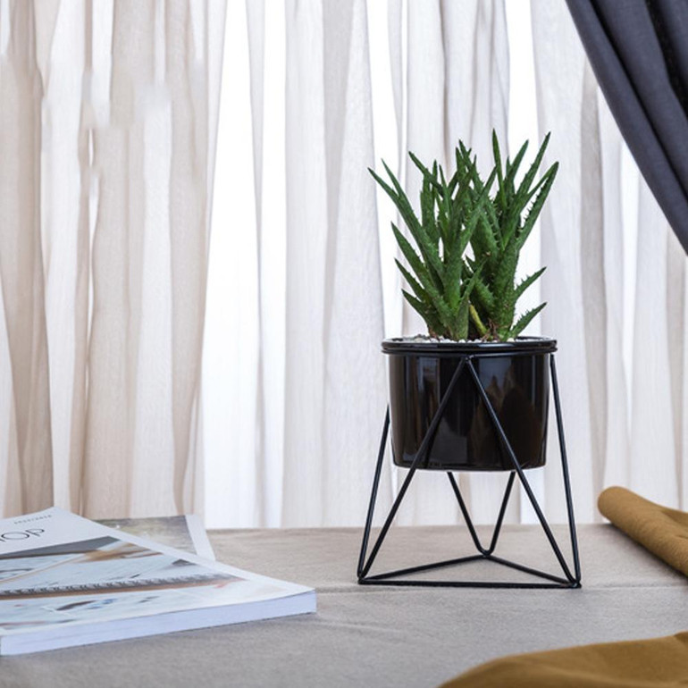 Ceramic Planter with Black Stand