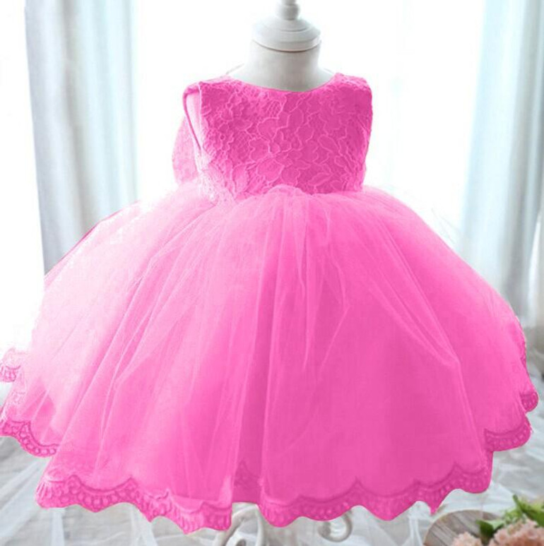 Elegant Girl Dress Girls 2018 Summer Fashion Pink Lace Big Bow Party Tulle Flower Princess Wedding Dresses Baby Girl dress