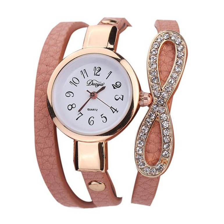 Duoya Brand Watch Women Luxury Gold Bow Rhinestone Dress Watches Women Gold Bracelet Watch Female Leather Quartz Wristwatches