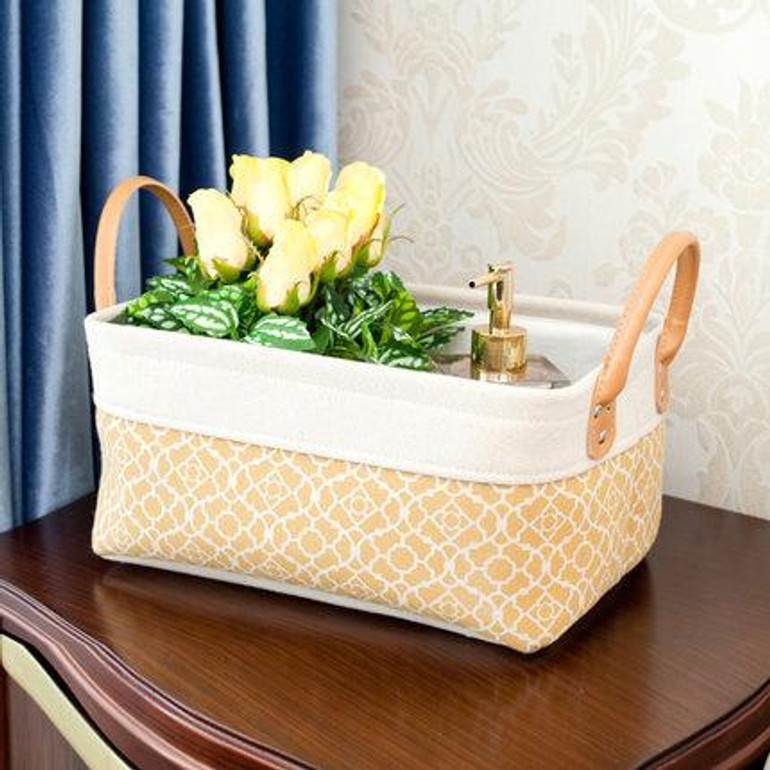 DUNXDECO Home Office Storage Toys Magazine Organizador Nordic Black Yellow Geometric Linen Cotton Textile Container Room Decor