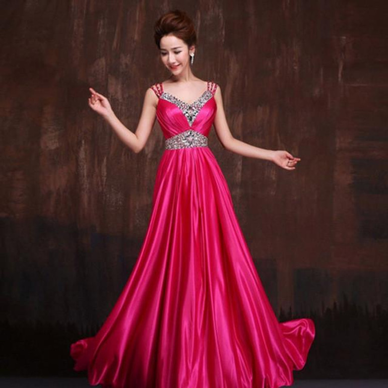 CEEWHY Sexy V-Neck Long Evening Dress Crystal Party Elegant A-line Prom Evening Gowns Vestidos de Festa Pleated Formal Dress