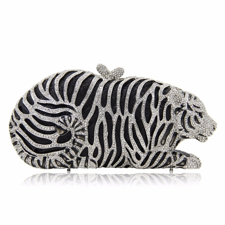 NATASSIE Women Bag Luxury Crystal Evening Clutch Tiger Shape Clutches Purses Party Gold Bags