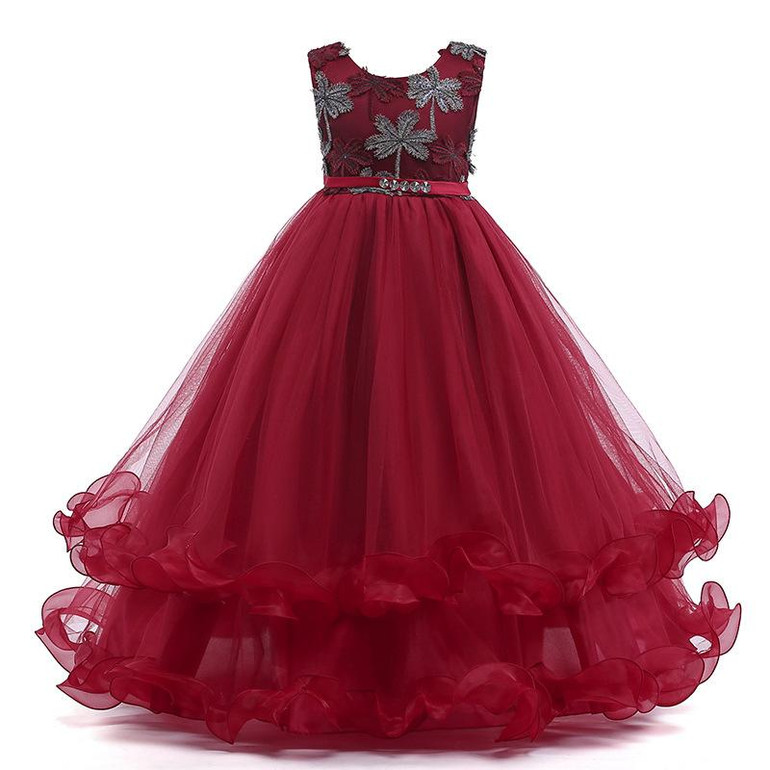 Princess Ball Gown Navy Burgundy Flower Girl Dresses 2018 Beaed Applique Girls Pageant Dress First Communion Dresses Party Gown