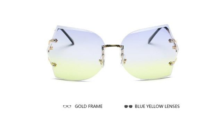 POLYREAL Rimless Sunglasses Vintage Metal Retro Women Fashion Luxury Oversize Sun glasses Bent legs lens Brand Designer UV400