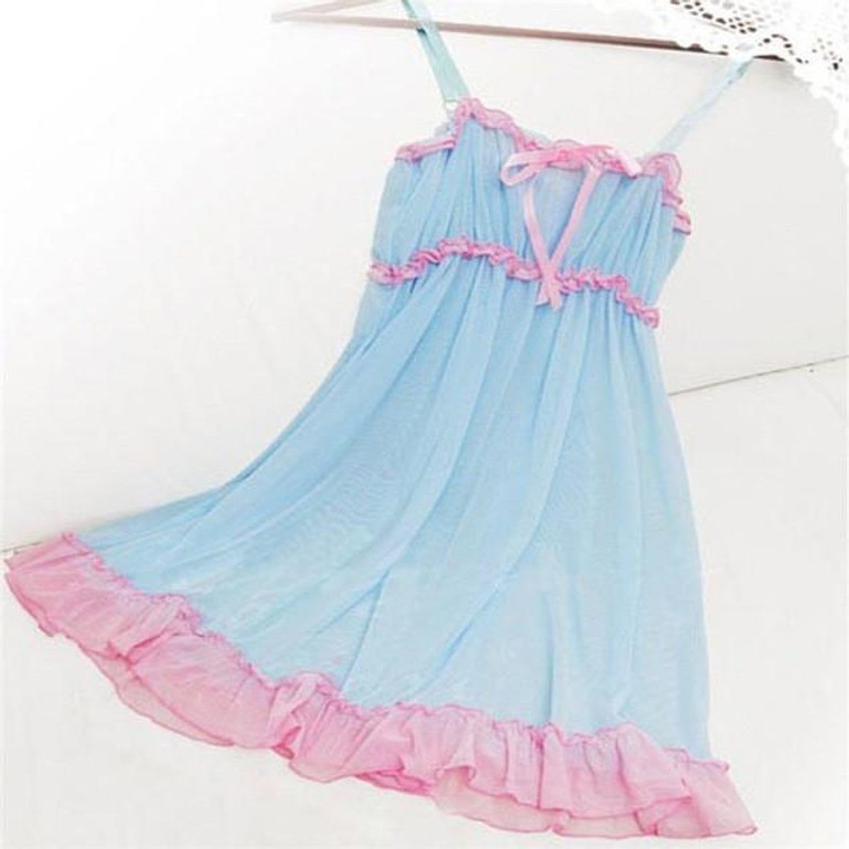 2 Colors Sexy Deep V Nightdress Nightgown Lace Lingerie Babydoll Women Sleepwear Nightwear Hot