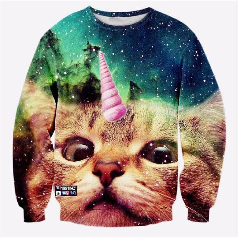 Alisister 2018 New Fashion Men/women's Unicorn Cat Hoodie Winter/autumn 3d Galaxy Sweatshirts Clothes Harajuku Animal Sweatshirt