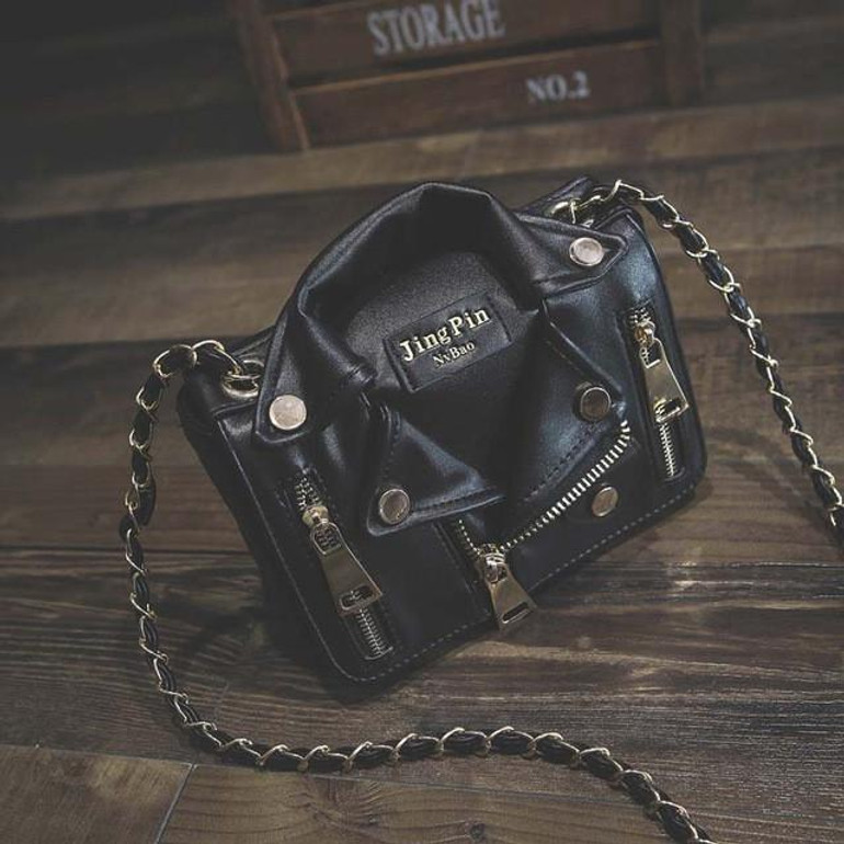 New European Brand Designer Chain Motorcycle Bags Women Clothing Shoulder Rivet Jacket Bags Messenger Bag Women Leather Handbags