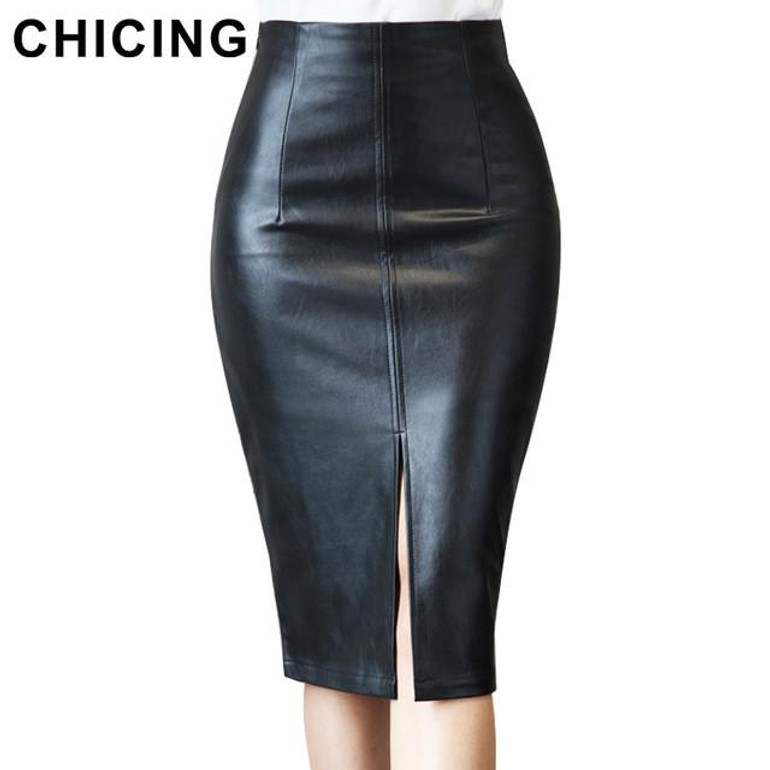 CHICING Women PU Faux Leather Midi Pencil Bodycon Skirts 2017 New Plus Size Ladies Sexy Tube Skirt Saia Femininas B1609041