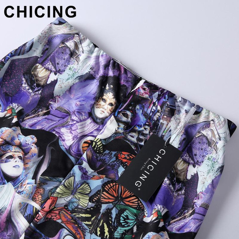 CHICING Vintage Graffiti Purple Mask Opera Pencil Midi Skirts Women 2017 New Fashion Bodycon Tube Skirt Saia Femininas A1611005