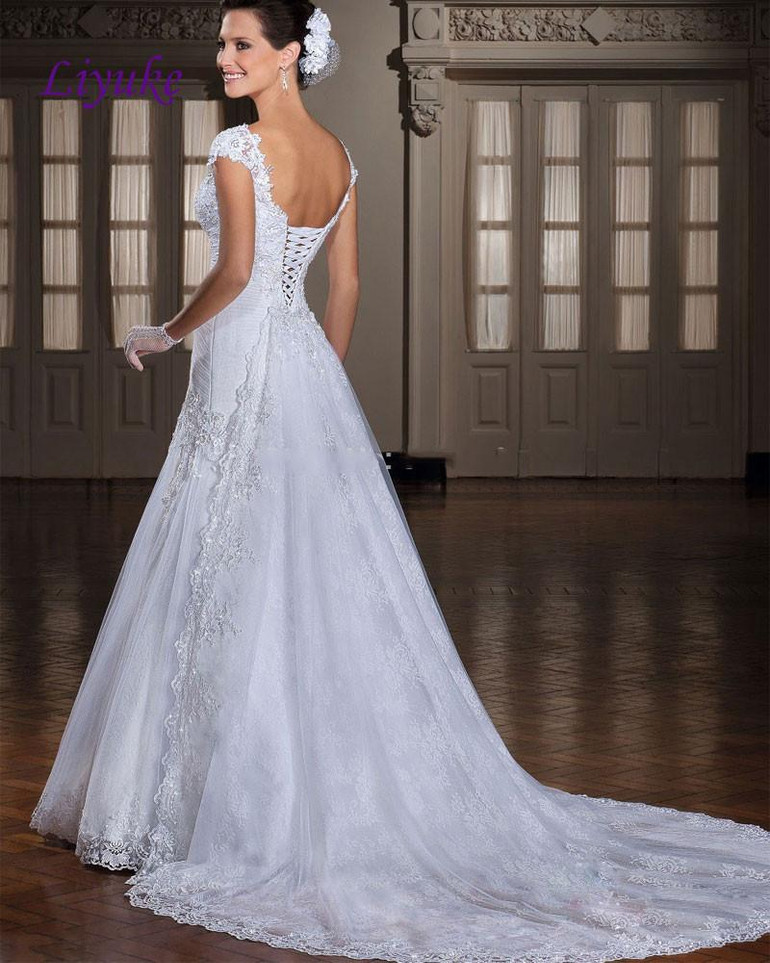 Chic Tulle Sweetheart Neckline Mermaid Wedding Dress Court Train Lace Up Beading Appliques Lace Pleats Trumpet Bride Dresses