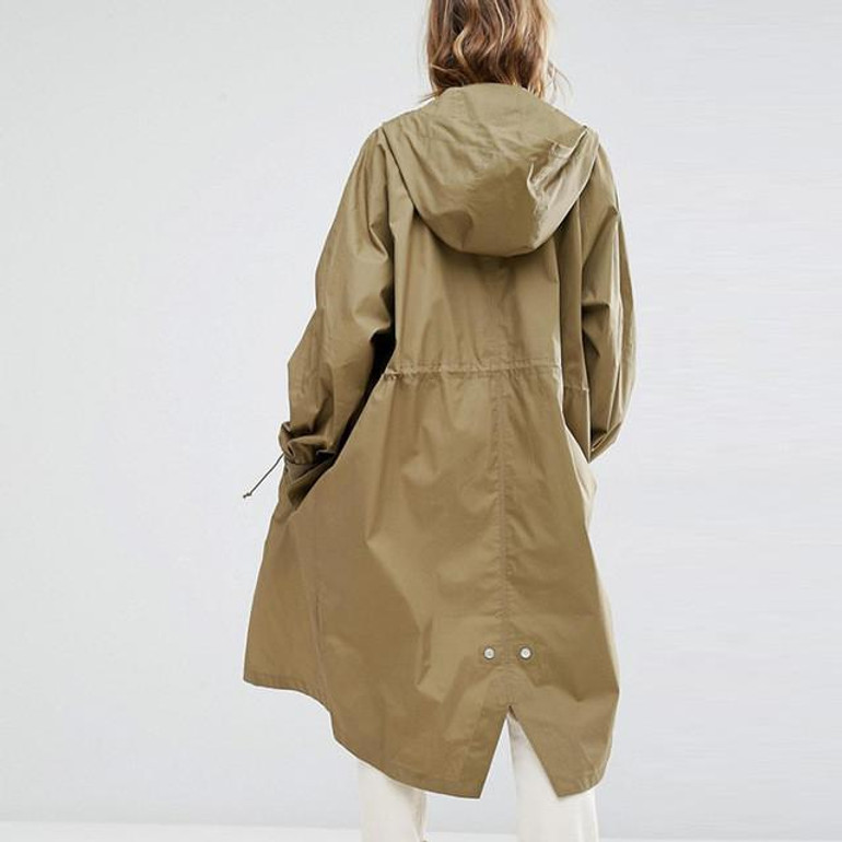 MAKEUCHIC Apparel Brief Women Coat Solid Color Casual Drawstring Loose Trench Coat Female Streetwear Hooded Longline Tops