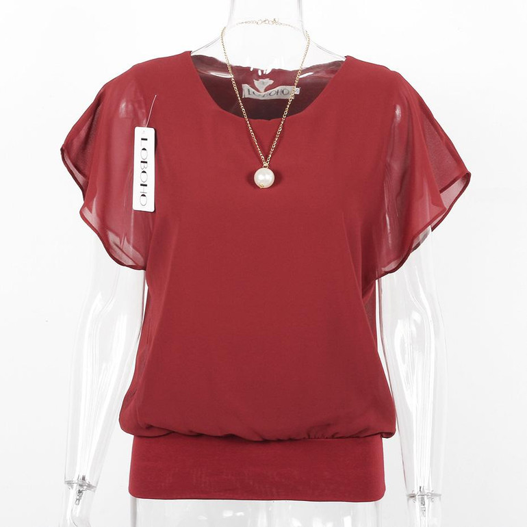 Ruffle Chiffon Blouse Short Sleeve New Fashion 2018 Summer Tops And Blouses 5XL Plus Size Women Clothing Loose Casual Shirt