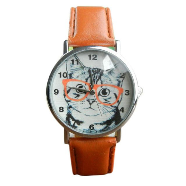 Reloj Mujer Watches Women 2016 luxury brand Cute Cat Pattern Girl PU Leather Analog Quartz WristWatch Vogue relogio feminino