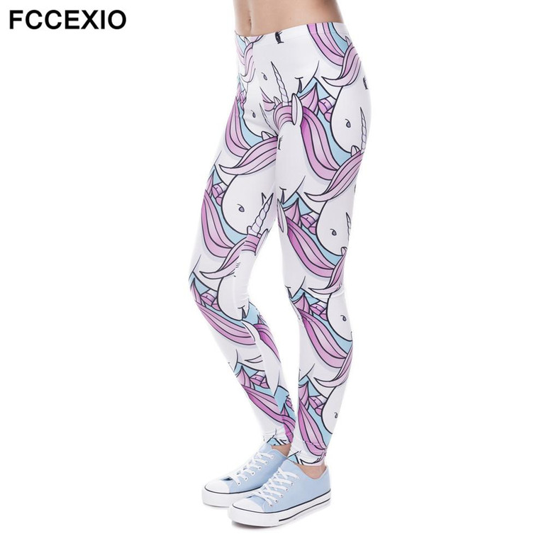 FCCEXIO Autumn New Fashion Women Leggings Qilin And Sweets 3D Printed Leggins Fitness legging Sexy Slim High waist Woman pants