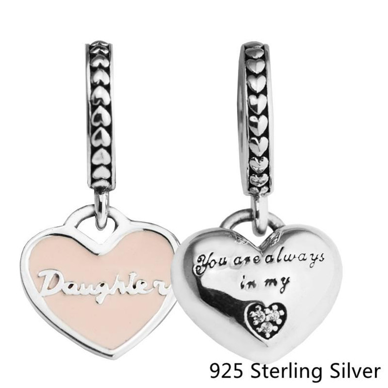 Beads Fits Pandora Bracelets 925 Sterling Silver Jewelry Mother &amp; Daughter Hearts, Soft Pink Enamel Original Charms CKK