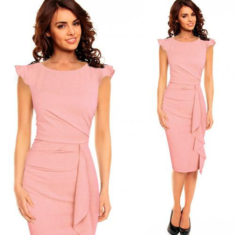 Vfemage Womens Elegant Frill Ruffles Ruched Draped Vintage Retro Tunic Slim Work Business Casual Party Bodycon Pencil Dress 6213