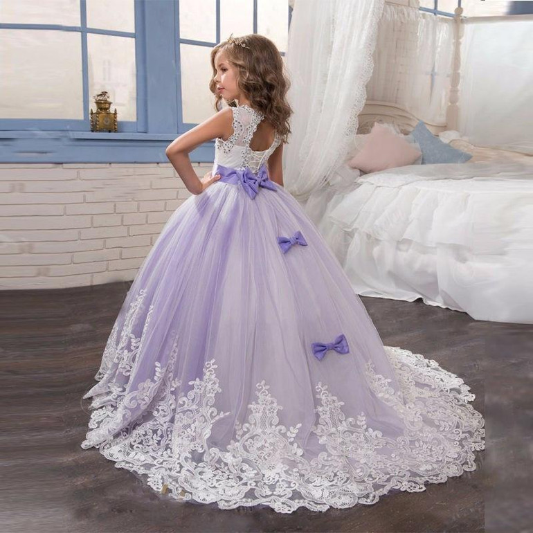 New Purple Ball Gown Flower Girl Dresses With Bow Ball Gown First Communion Dress for Girls Little Girls Pageant Dresses 2017