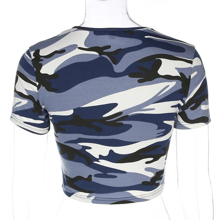 Weekeep Fashion Camo Tees Women Cropped t-shirt Knitted Short Sleeve t-shirt Women Cotton Summer 2018 Streetwear t-shirt Female