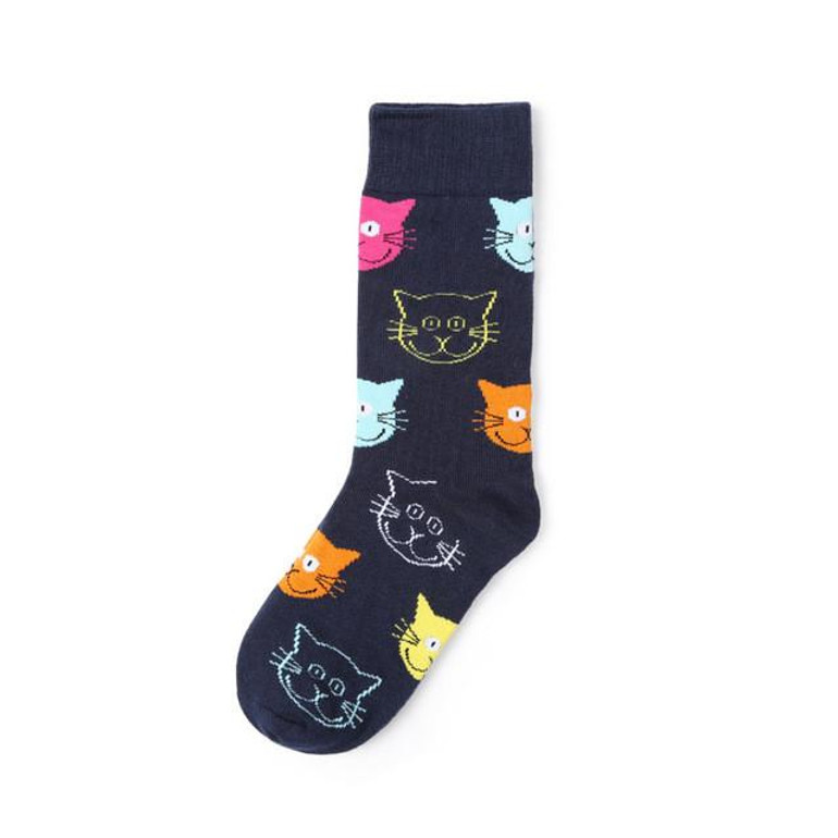 CHAOZHU Brand Socks For Women High Socks Cartoon Cat Pattern Lovely Cotton Knitted Happy Socks
