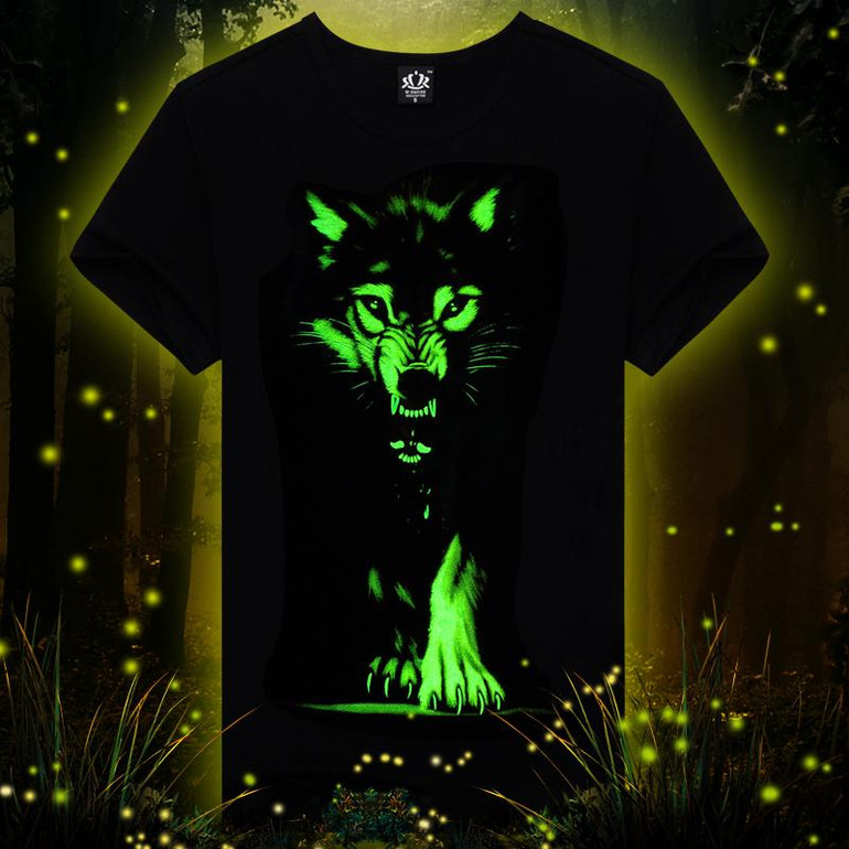 Novelty 3D Men's wolf T shirt Cool wolf Printed t shirts summer Casual 3D Short Sleeve glow in the dark T-shirts good quality