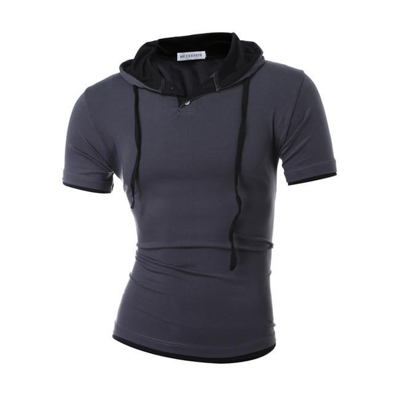 HEYKESON Men'S T Shirt 2017 Summer Fashion Hooded Sling Short-Sleeved Tees Male T-Shirt Slim Male Tops 4XL