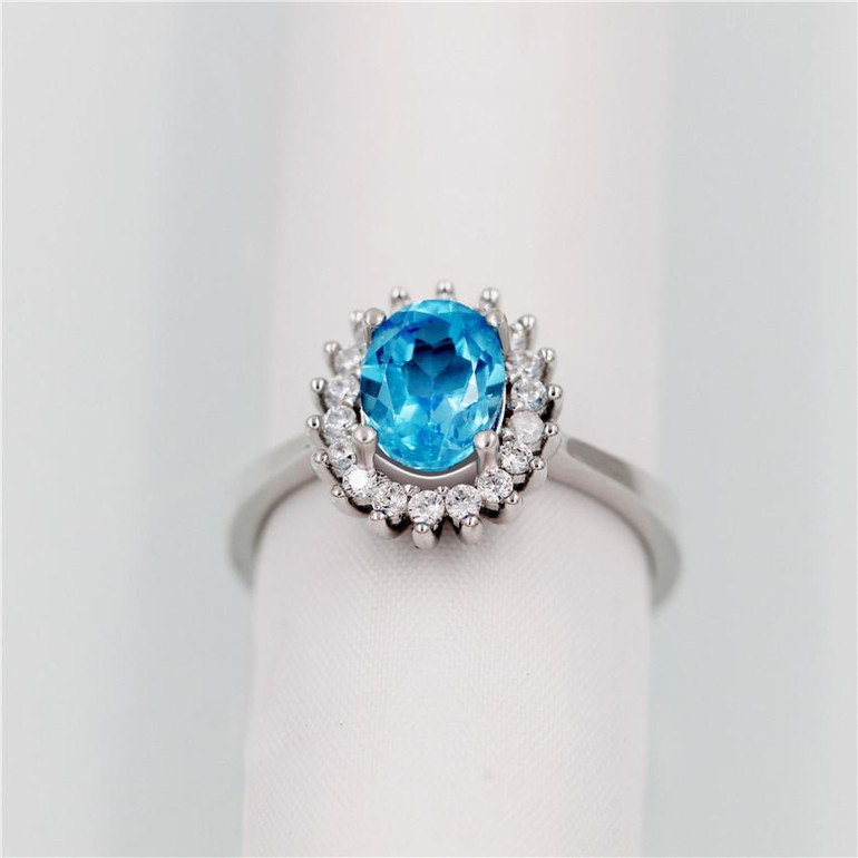 Gemlove Blue Gemstone Rings for Women 1ct Topaz 925 Sterling Silver Fine Jewelry Natural Stones Ring with Box Ringen 40% FJ089