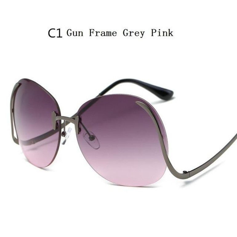 Fashion Vintage Round Rimless Clear Oversized Sunglasses Women Brand Designer Sun Glasses Metal Frame Retro Gradient Shades M501