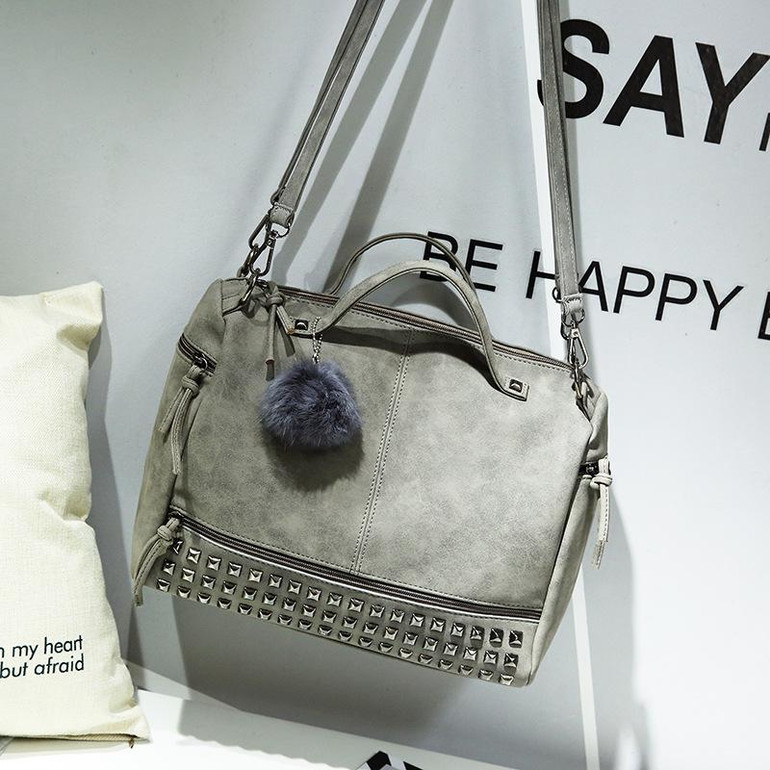 Quinta Laci Vintage Nubuck Leather Top-handle Bags Rivet Larger Women Bags All-match Shoulder Bag Motorcycle Messenger Bags