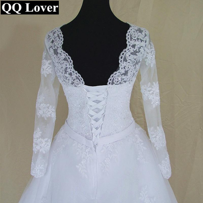 QQ Lover Vestido De Noiva 2017 Ball Gown Long Sleeves Appliques See Through Wedding Dresses Wedding Gown Bridal Dresses