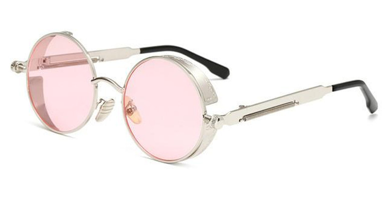 Peekaboo men vintage round steampunk sunglasses clear lens pink yellow tinted glasses round women metal uv400