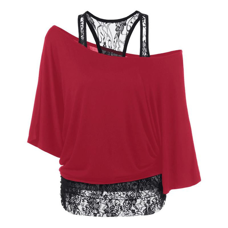 Patchwork Black Lace Blouse Batwing Sleeve Plus Size 5XL Women Blouses Shirts Casual Print Pattern Off Shoulder Shirts Blusas