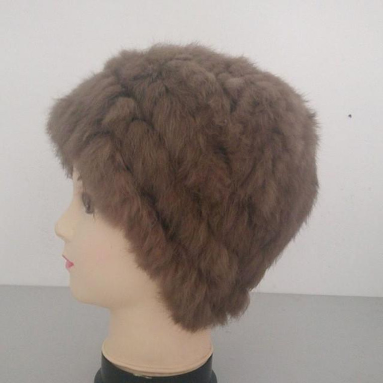 Fur Hat Women's Hat 100% Natural Knitted Genuine Rabbit Fur Winter Hats For Women Fashion Cap Warm Beanies Lady headwear  Bone