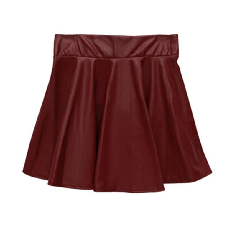 Fashion Design Women High Waist Short Pleated Skirts Girls Faux Leather Pleated Mini Black Skirt Plus Size