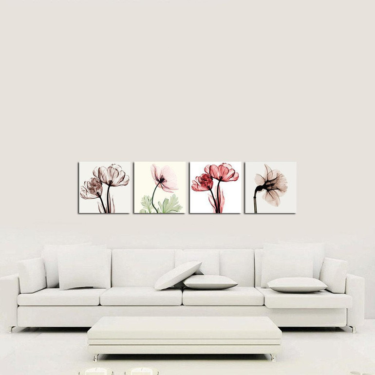 BANMU 4pcs Modern No Framed Artwork Abstract Giclee Prints Floral Paintings Pictures to Photo on Canvas Print for Wall Decor