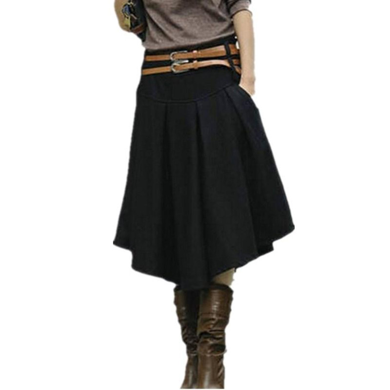 New Arrival Autumn Winter Wool Skirt For Women Plus Size Mid Long Skirt High Waist Pleated Skirt Black Gray Woolen Skirts Women