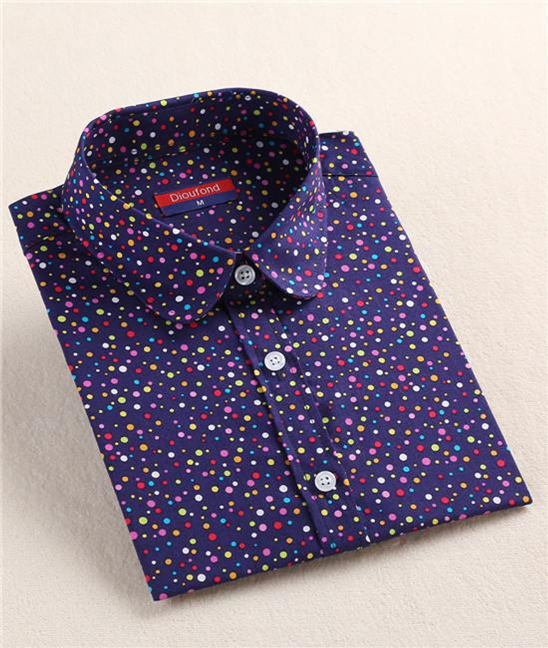 New Brand Red Polka Dot Shirt Dots Women Shirts Bohemia Long Sleeve Blouses Red Dot White Women Shirts Blouses Blusa Mujer