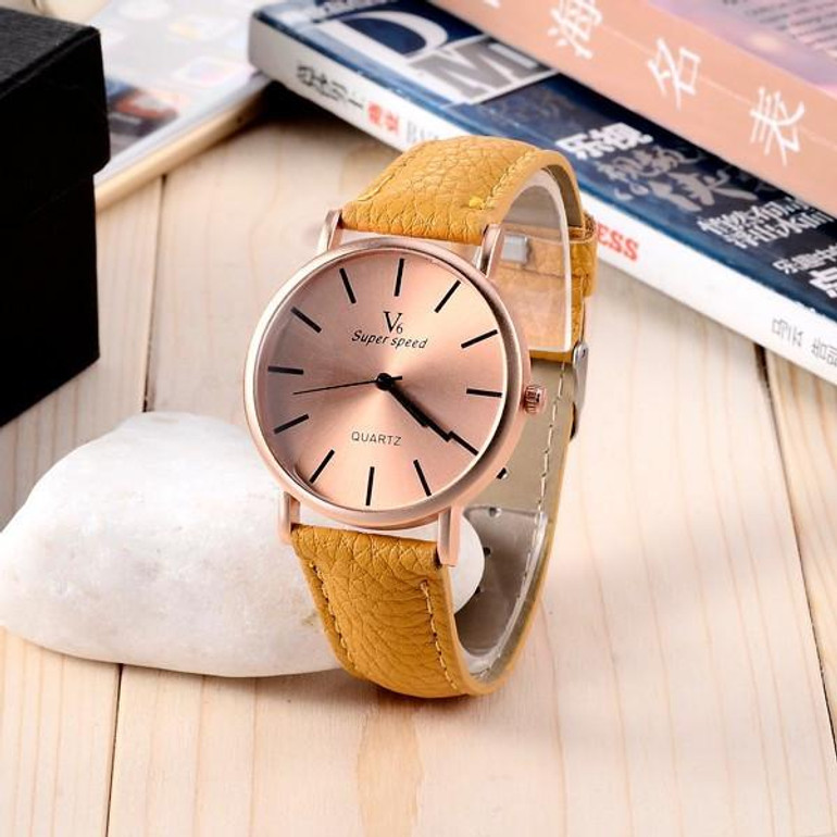 V6 Fashion Women's Watches Luxury Rose Gold Watch Women Watches Leather Clock saat montre femme horloges vrouwen reloj mujer