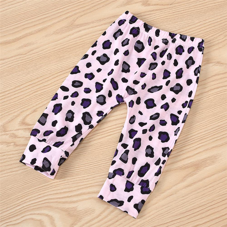 Baby Girls Letter Printed Top & Leopard Pants & Headband Wholesale Girls Clothing