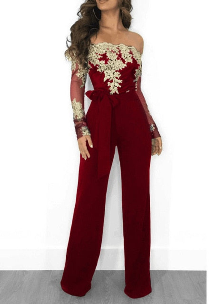 Elegant Lace Jumpsuit -  Wide Leg