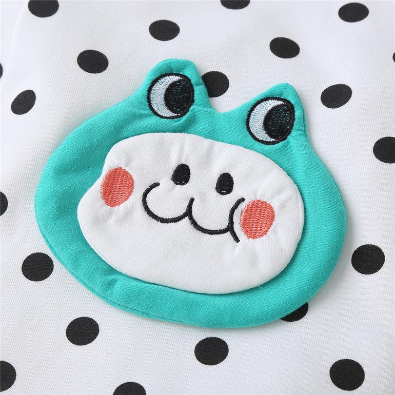 Baby Girls Polka Dot Cartoon Frog  Long Sleeve Romper & Headband Wholesale