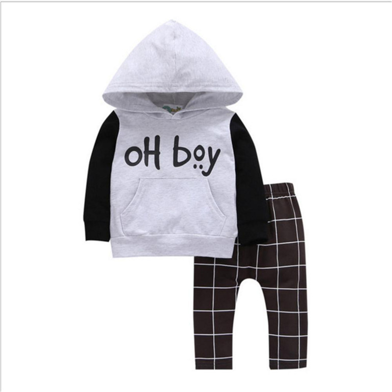 Toddler Boy Hooded Letter Long Sleeve Top & Pants Wholesale Boys Suits