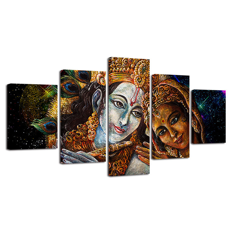 5 Pieces Hindu Myth Krishna Vishnu HD Canvas God Painting Living Room Modular Pictures Wall Art Posters
