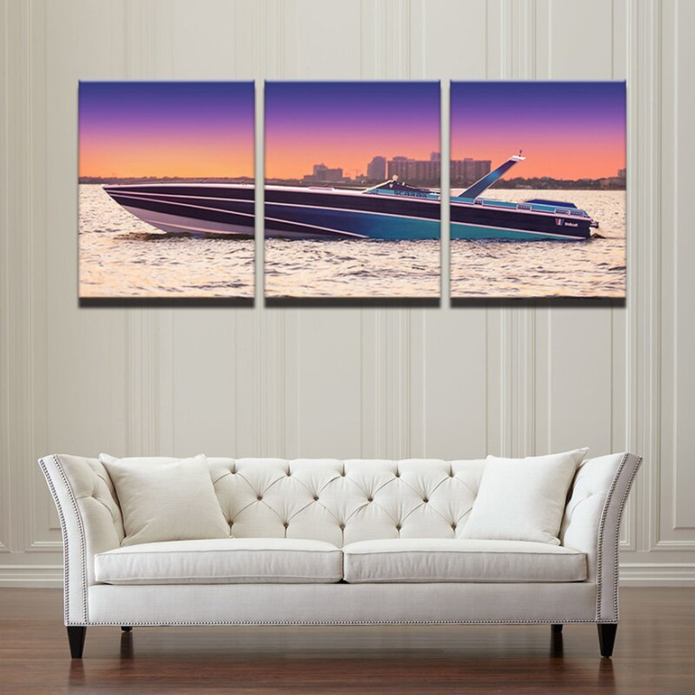 Pictures Canvas Oil Modern Poster Hd Printed Wall Art 3 Pieces Home Decor Sunset Yacht Ship Boat Seascape Painting
