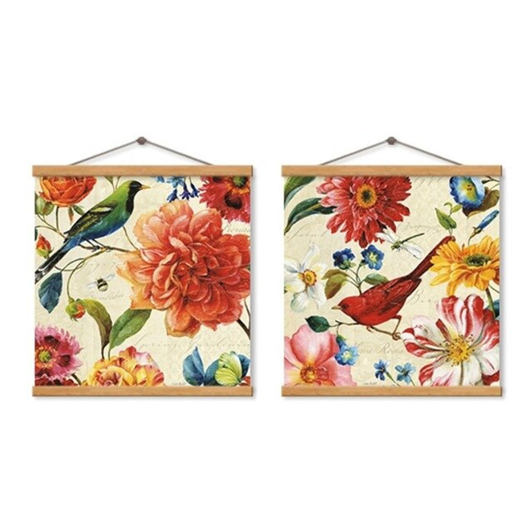 2 Panels Vintage Poster Modular Flowers Canvas Painting Modern Home Living Room Wall Art Poster Prints