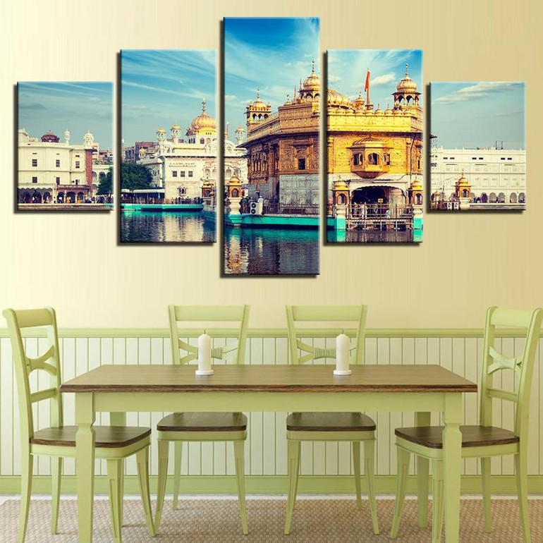 Modern Wall Art Pictures Home Decor Posters 5 Panel Golden Temple Living Room HD Printed Painting