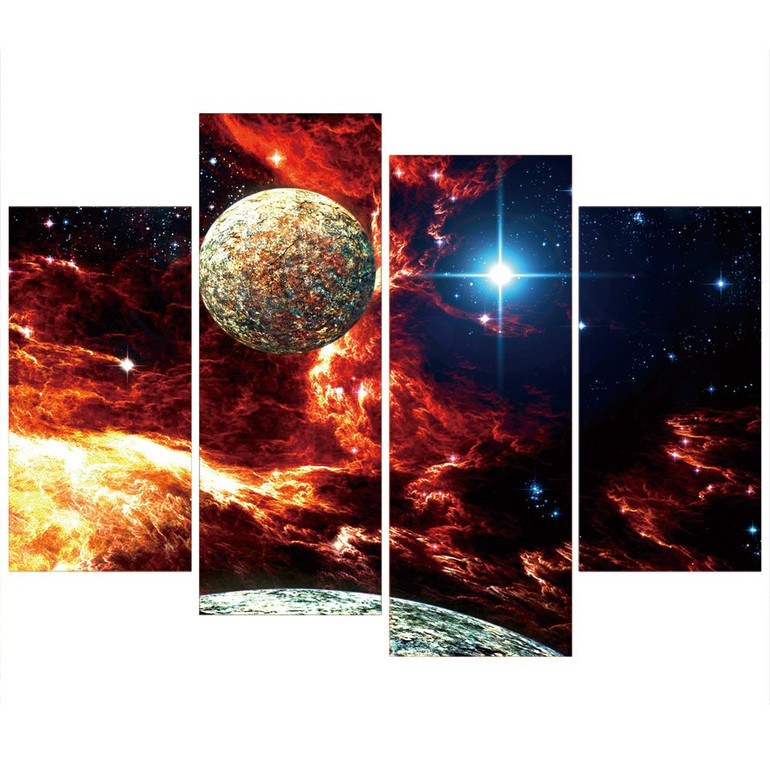 Canvas Painting 4 Panels Art Space Planets Stars Poster Home Decor Wall Pictures Living Room
